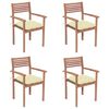 vidaXL 4 db tömör tíkfa kerti szék krémfehér párnával