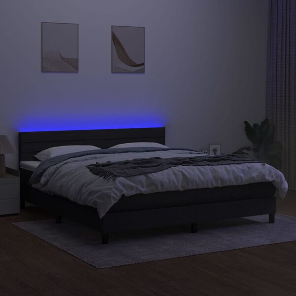 vidaXL fekete sz&ouml;vet rug&oacute;s &eacute;s LED-es &aacute;gy matraccal 180 x 200 cm
