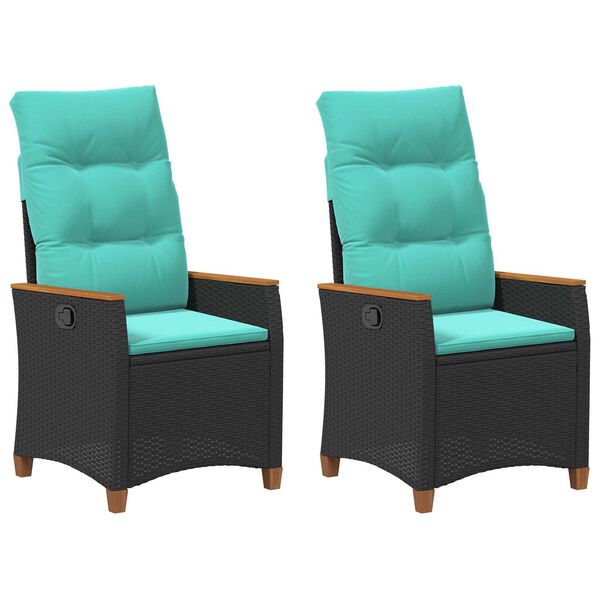 vidaXL Fekvő Kerti Sz&eacute;k Fekete &eacute;s T&uuml;rkiz 64 x 57,5 x 112 cm polirattan