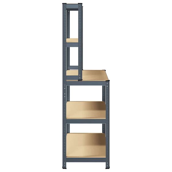vidaXL 5 szintes antracit ac&eacute;l &eacute;s szerelt fa munkaasztal polcokkal