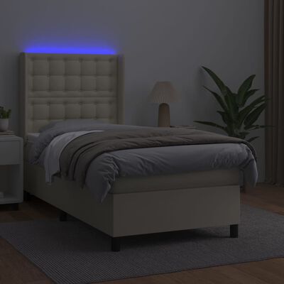 vidaXL krémszínű műbőr rugós ágy matraccal és LED-del 100x200 cm