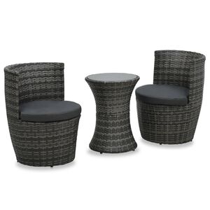 vidaXL 3-r&eacute;szes sz&uuml;rke polyrattan bisztr&oacute;szett p&aacute;rn&aacute;kkal