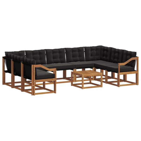 vidaXL K&uuml;lt&eacute;ri kanap&eacute; szett 10 pcs Term&eacute;szetes &eacute;s fekete T&ouml;m&ouml;r Ak&aacute;cfa