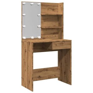 vidaXL k&eacute;zműves t&ouml;lgy sz&iacute;nű LED-es f&eacute;s&uuml;lk&ouml;dőasztal 74,5x40x141 cm