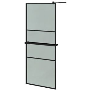 vidaXL fekete ESG &uuml;veg &eacute;s alum&iacute;nium zuhanyfal polccal 80 x 195 cm