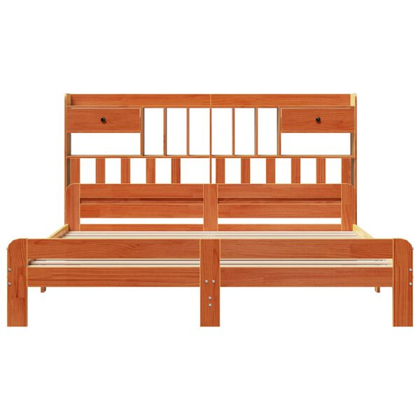 vidaXL barna tömör fenyőfa könyvespolcos ágy matrac nélkül 150 x 200cm