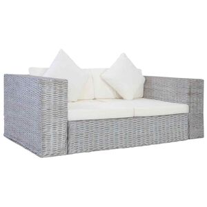 vidaXL 2 szem&eacute;lyes sz&uuml;rke term&eacute;szetes rattan kanap&eacute; p&aacute;rn&aacute;val
