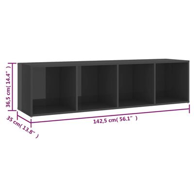 vidaXL 3 db magasfényű szürke forgácslap TV-szekrény 142,5x35x36,5 cm