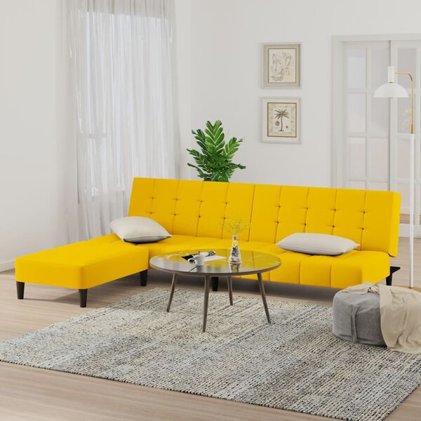 vidaXL k&eacute;tszem&eacute;lyes s&aacute;rga b&aacute;rsony kanap&eacute;&aacute;gy l&aacute;btart&oacute;val