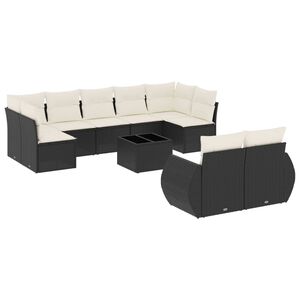 vidaXL 10 r&eacute;szes fekete polyrattan kerti &uuml;lőgarnit&uacute;ra p&aacute;rn&aacute;kkal