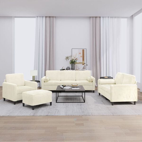 vidaXL 4 részes krémszínű bársony ülőgarnitúra párnákkal