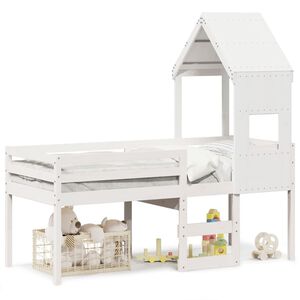 vidaXL feh&eacute;r t&ouml;m&ouml;r fenyőfa magas&iacute;tott &aacute;gy tetővel 75 x 190 cm