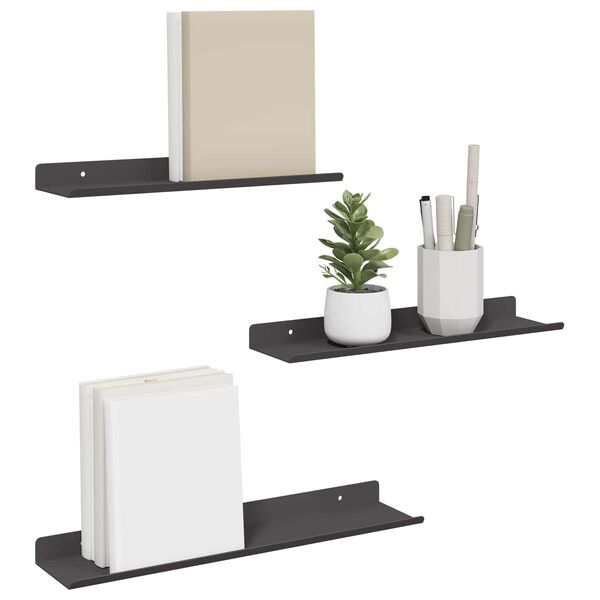 vidaXL Lebegő polc Falra szerelhető 3 pcs Fekete 40 x 9 x 2,5 cm Ac&eacute;l