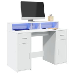 vidaXL feh&eacute;r szerelt fa &iacute;r&oacute;asztal LED-vil&aacute;g&iacute;t&aacute;ssal 120 x 55 x 91 cm