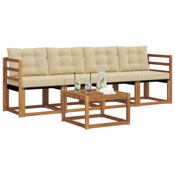 vidaXL K&uuml;lt&eacute;ri kanap&eacute; szett p&aacute;rn&aacute;val 5 pcs Term&eacute;szetes &eacute;s b&eacute;zs