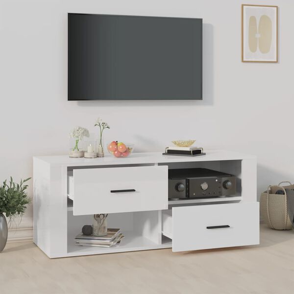 vidaXL feh&eacute;r magasf&eacute;nyű szerelt fa TV-szekr&eacute;ny 100x35x40 cm