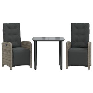 vidaXL 3 r&eacute;szes sz&uuml;rke polyrattan bisztr&oacute;garnit&uacute;ra p&aacute;rn&aacute;kkal
