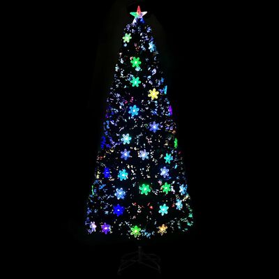vidaXL fekete száloptikás karácsonyfa LED-es hópelyhekkel 210 cm