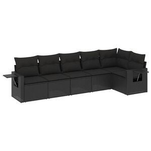 vidaXL 6 r&eacute;szes fekete polyrattan kerti &uuml;lőgarnit&uacute;ra p&aacute;rn&aacute;kkal