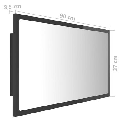 vidaXL magasfényű szürke akril LED-es fürdőszobatükör 90x8,5x37 cm