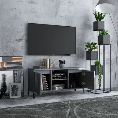 vidaXL magasfényű szürke TV-szekrény fémlábakkal 103,5 x 35 x 50 cm