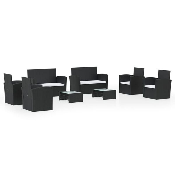 vidaXL 8 r&eacute;szes fekete polyrattan kerti &uuml;lőgarnit&uacute;ra p&aacute;rn&aacute;kkal