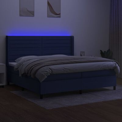 vidaXL kék szövet rugós és LED-es ágy matraccal 200 x 200 cm
