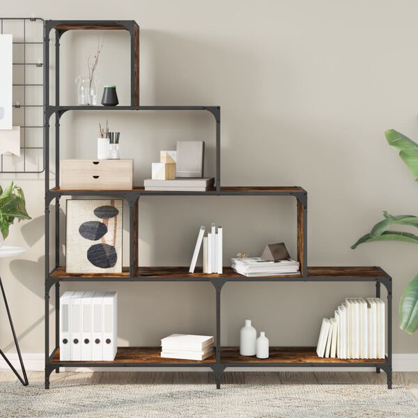 vidaXL 4 szintes f&uuml;st&ouml;lt t&ouml;lgy szerelt fa k&ouml;nyvespolc 139x33,5x149 cm