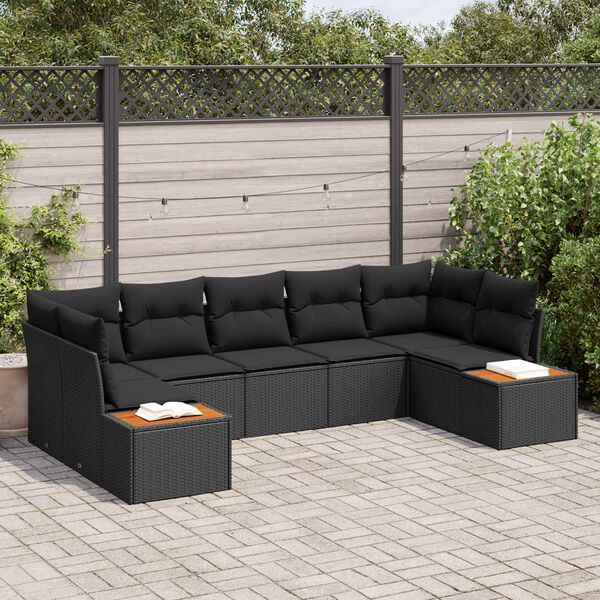 vidaXL Kerti Kanap&eacute; Szett p&aacute;rn&aacute;val t&aacute;rol&oacute;val 7 pcs Fekete Polyrattan