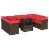 vidaXL 10 db barna polyrattan kerti kanap&eacute;garnit&uacute;ra p&aacute;rn&aacute;kkal