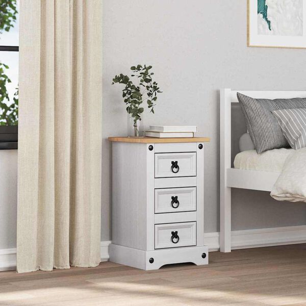 vidaXL &Eacute;jjeli asztal Corona Feh&eacute;r 35 x 32,5 x 58 cm T&ouml;m&ouml;r fenyőfa