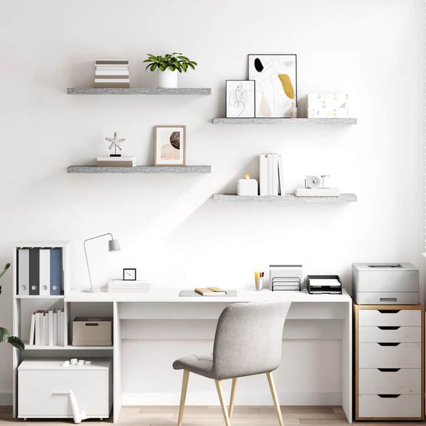 vidaXL 4 db betonsz&uuml;rke MDF lebegő fali polc 90 x 23,5 x 3,8 cm