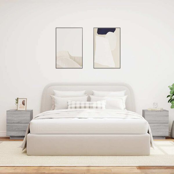 vidaXL 2 db sz&uuml;rke sonoma sz&iacute;nű szerelt fa &eacute;jjeliszekr&eacute;ny LED-ekkel