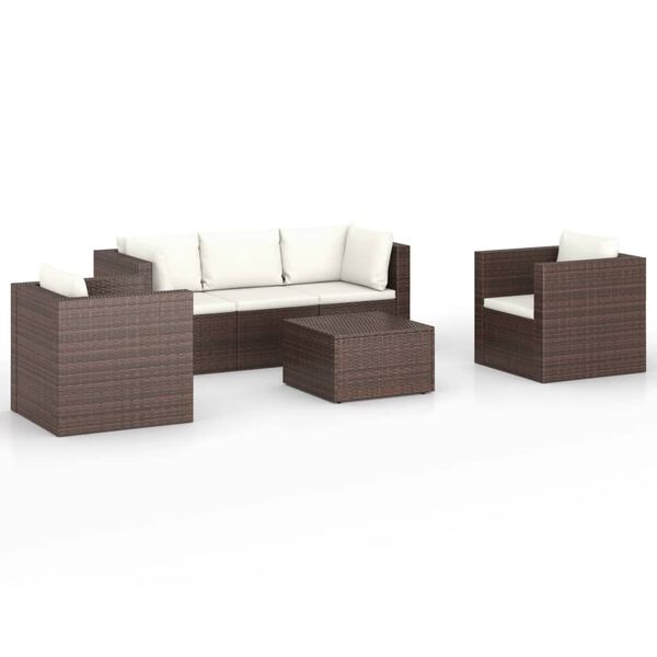 vidaXL 4-r&eacute;szes barna polyrattan kerti b&uacute;torszett p&aacute;rn&aacute;kkal