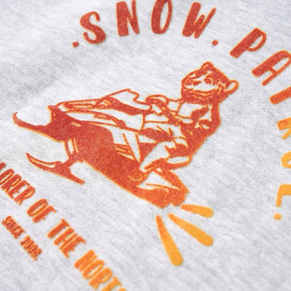 Sz&uuml;rke melange &eacute;s narancs kapucnis gyerekpul&oacute;ver 116