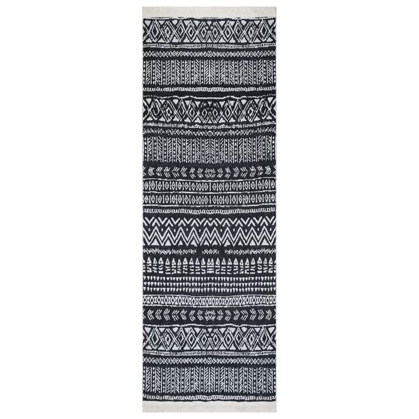 vidaXL fekete &eacute;s feh&eacute;r pamut szőnyeg 100 x 300 cm