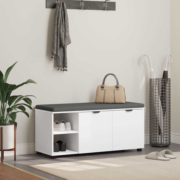 vidaXL Előt&eacute;r pad p&aacute;rn&aacute;val Feh&eacute;r 100 x 38 x 46 cm Műanyag Fa &eacute;s Sz&ouml;vet