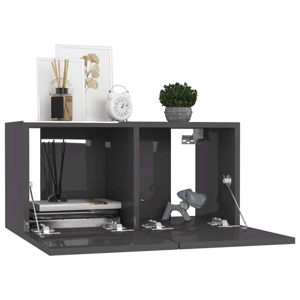 vidaXL 7 r&eacute;szes magasf&eacute;nyű sz&uuml;rke szerelt fa TV-szekr&eacute;nyszett