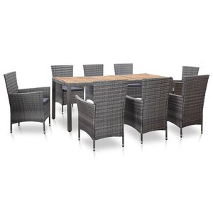 vidaXL 9 r&eacute;szes sz&uuml;rke polyrattan k&uuml;lt&eacute;ri &eacute;tkezőgarnit&uacute;ra p&aacute;rn&aacute;kkal