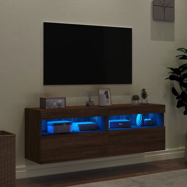 vidaXL 2 db barna t&ouml;lgysz&iacute;nű fali TV-szekr&eacute;ny LED-del 60x30x40 cm