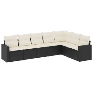 vidaXL 7 r&eacute;szes fekete polyrattan kerti &uuml;lőgarnit&uacute;ra p&aacute;rn&aacute;val