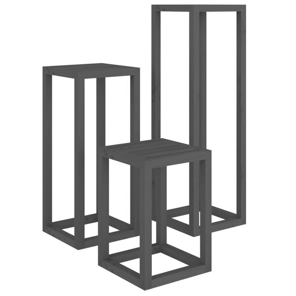 vidaXL 3 részes szürke tömör fenyőfa növénytartó