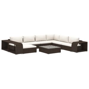 vidaXL 10-r&eacute;szes barna polyrattan kerti b&uacute;torszett p&aacute;rn&aacute;kkal