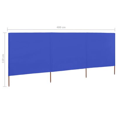 vidaXL 3 paneles azúrkék szövet szélfogó 400 x 80 cm