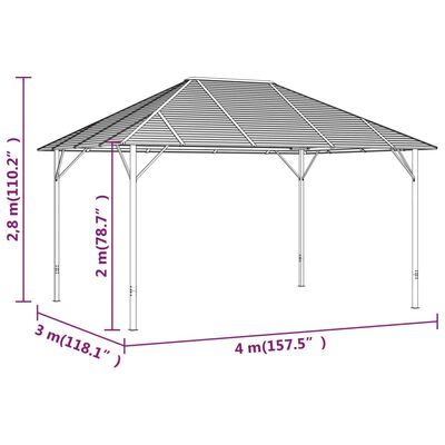 vidaXL antracitszürke pavilon tetővel 4 x 3 m