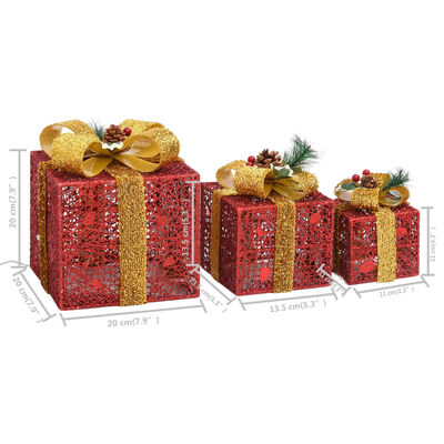 vidaXL 3 darab piros kül- és beltéri dekoratív karácsonyi ajándékdoboz
