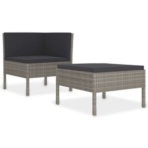 vidaXL 2 r&eacute;szes sz&uuml;rke polyrattan kerti b&uacute;torszett p&aacute;rn&aacute;kkal