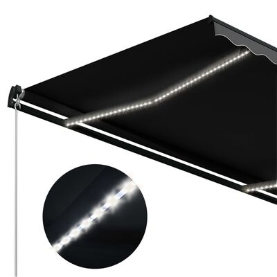 vidaXL antracitszürke kézzel behúzható LED-es napellenző 600 x 300 cm