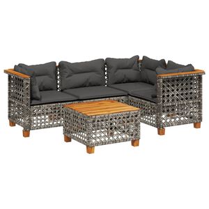 vidaXL 5 r&eacute;szes sz&uuml;rke polyrattan kerti &uuml;lőgarnit&uacute;ra p&aacute;rn&aacute;kkal