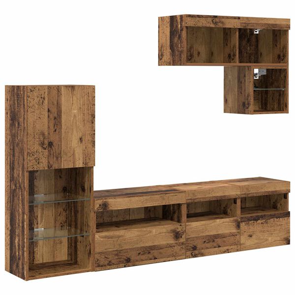 vidaXL TV Fali Egys&eacute;gek LED -es l&aacute;mp&aacute;kkal 6 pcs &Ouml;reg fa Faanyag